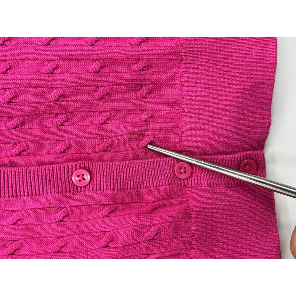 Tommy Hilfiger Pink Cable Knit Cardigan Large Pima Cotton - Picture 7 of 9
